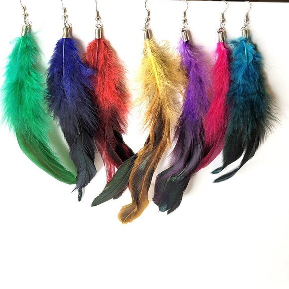 Green Feather Earrings - Picture 5 of 5